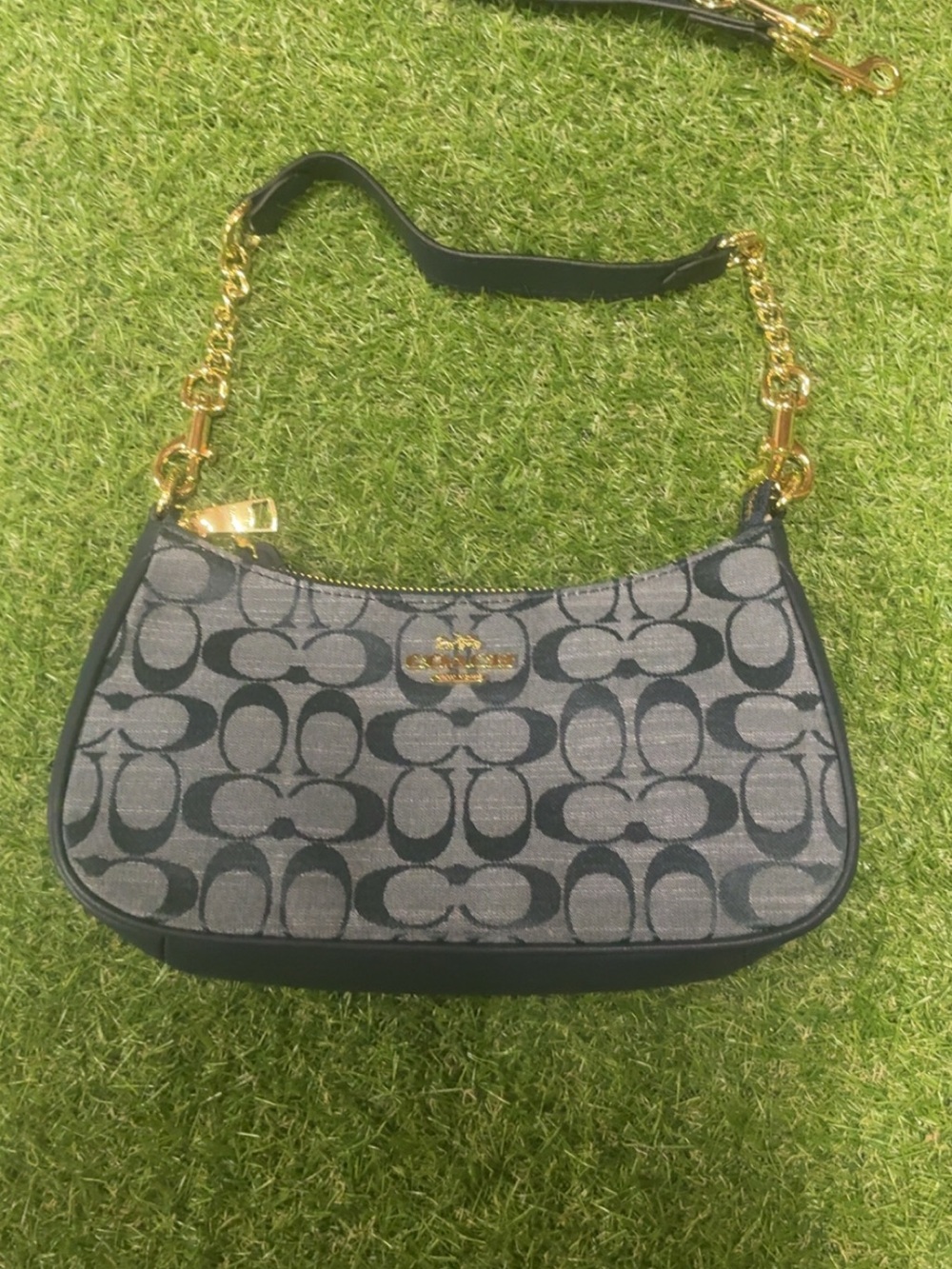 Coach Gray Signature Jacquard Shoulder Bag with Gold Hardware
